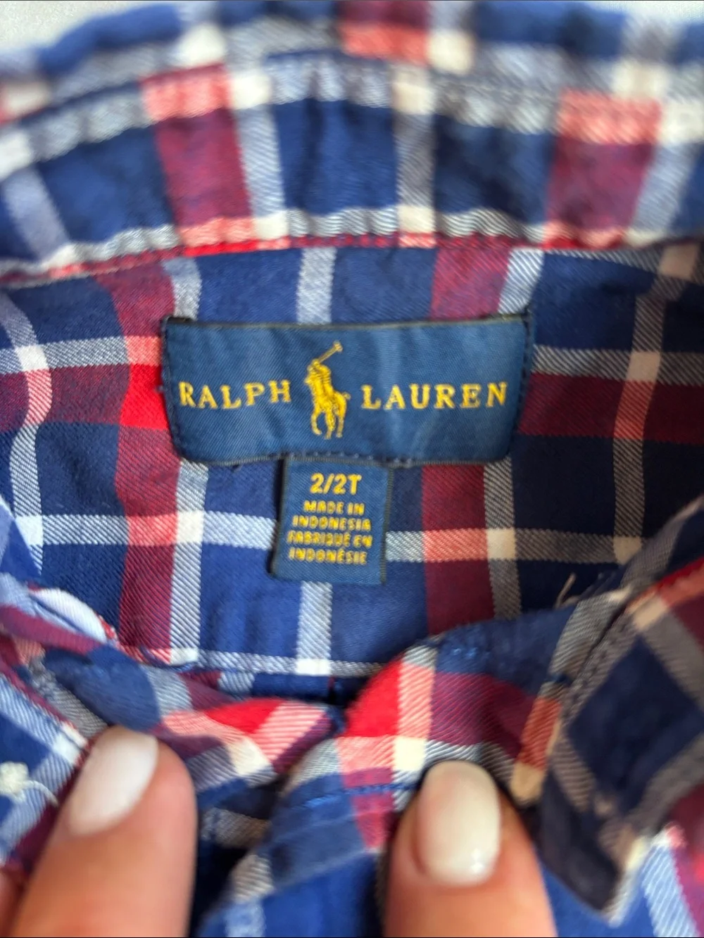 Ralph Lauren Red, Navy & White Plaid Button-Down Shirt